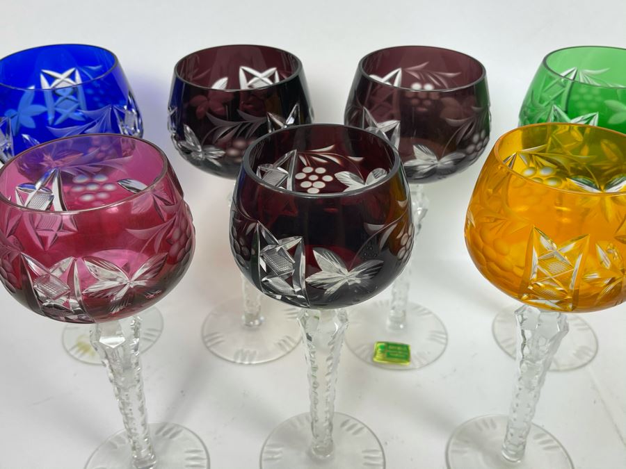 Set Of 7 New Vintage German Lausitzer Crystal Stemware Glasses Mouth-Blown Hand-Cut From The German Democratic Republic 7.5H [Photo 8]