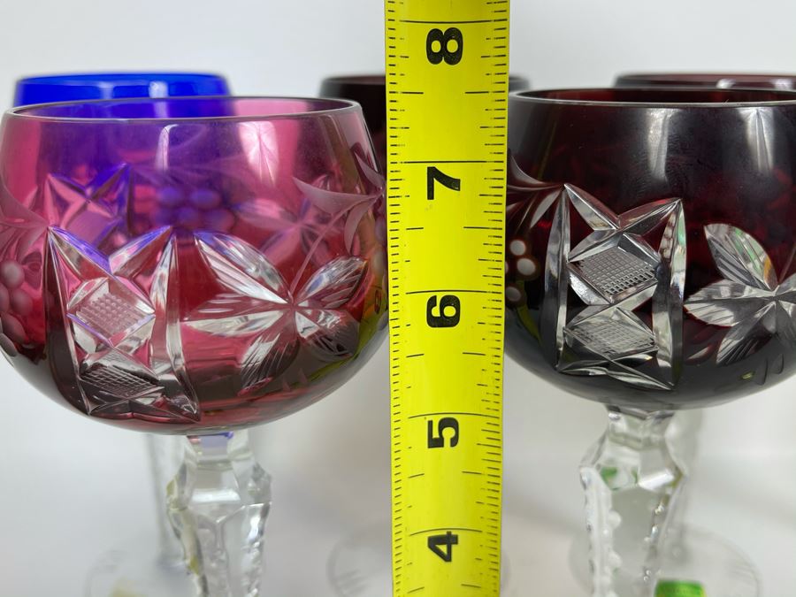 Set Of 7 New Vintage German Lausitzer Crystal Stemware Glasses Mouth-Blown Hand-Cut From The German Democratic Republic 7.5H [Photo 16]