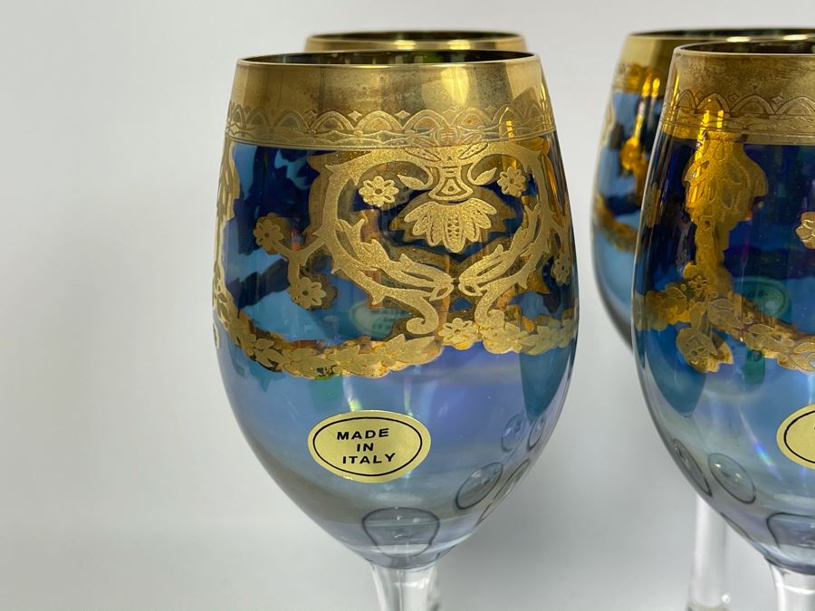 Set Of Six New Vintage Italian Glass Wine Glasses  7.5H [Photo 5]