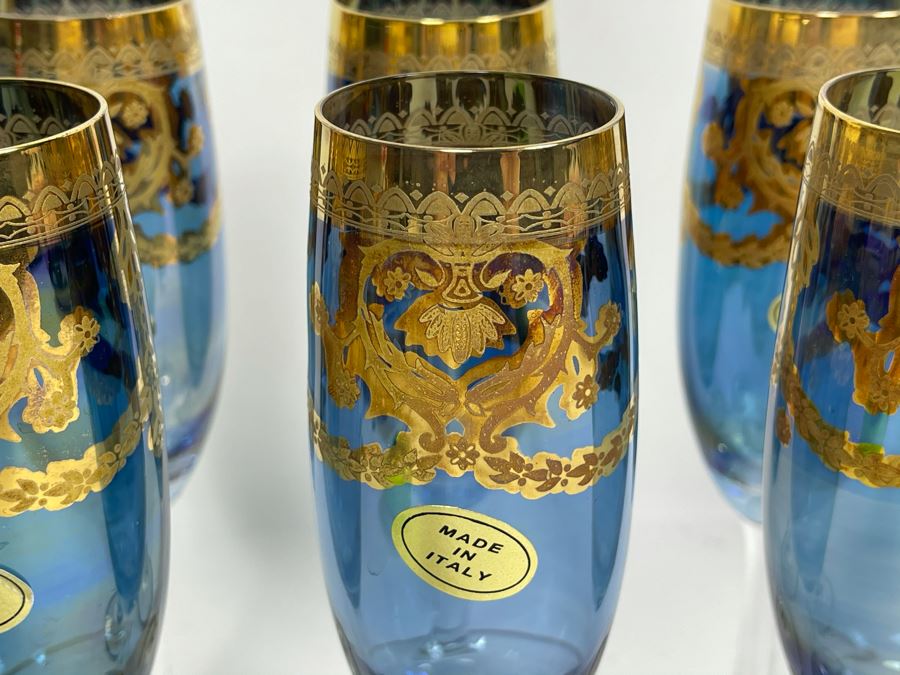 Set Of Six New Vintage Italian Glass Champagne Flutes 8.25H [Photo 5]