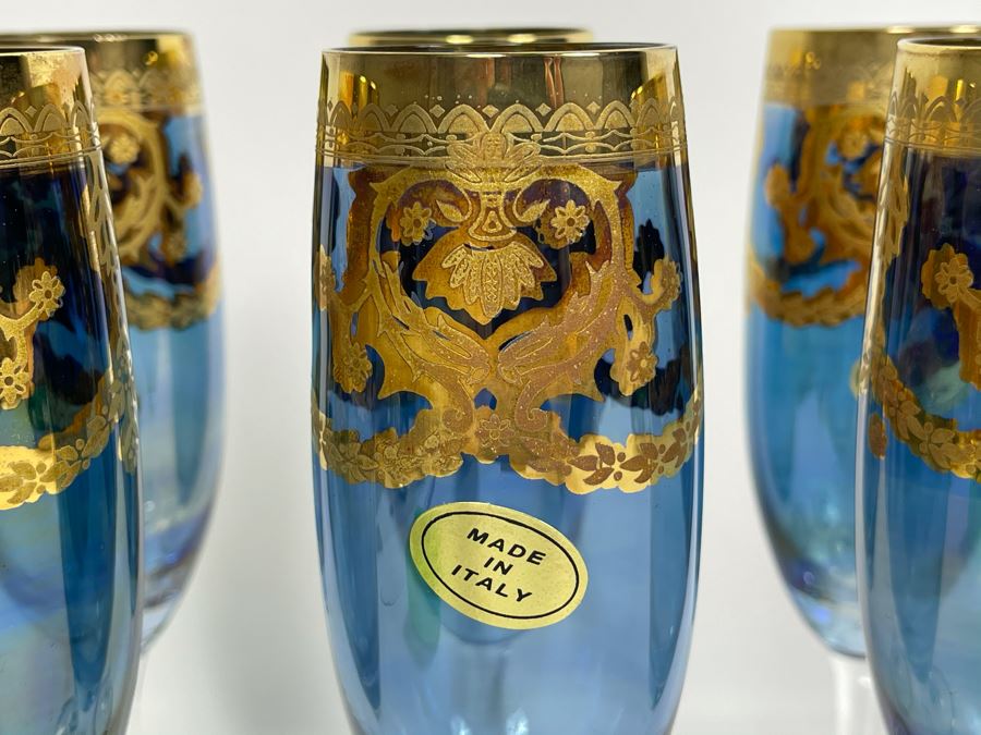 Set Of Six New Vintage Italian Glass Champagne Flutes 8.25H [Photo 4]