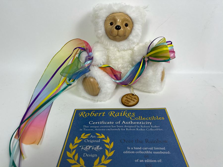 Limited Edition Robert Raikes Individually Carved Wooden Bear Over The Rainbow 66 Of 300 7L [Photo 2]