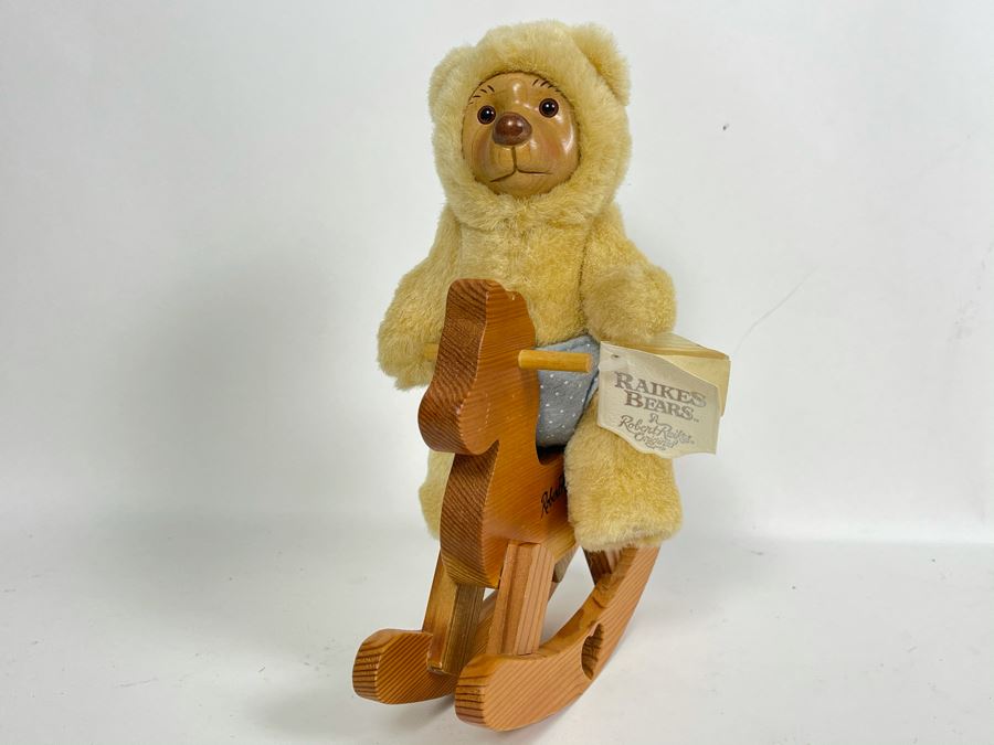 Robert Raikes Individually Carved Wooden Bear Riding Wooden Rocking Horse Nursery Miniatures 7L [Photo 2]