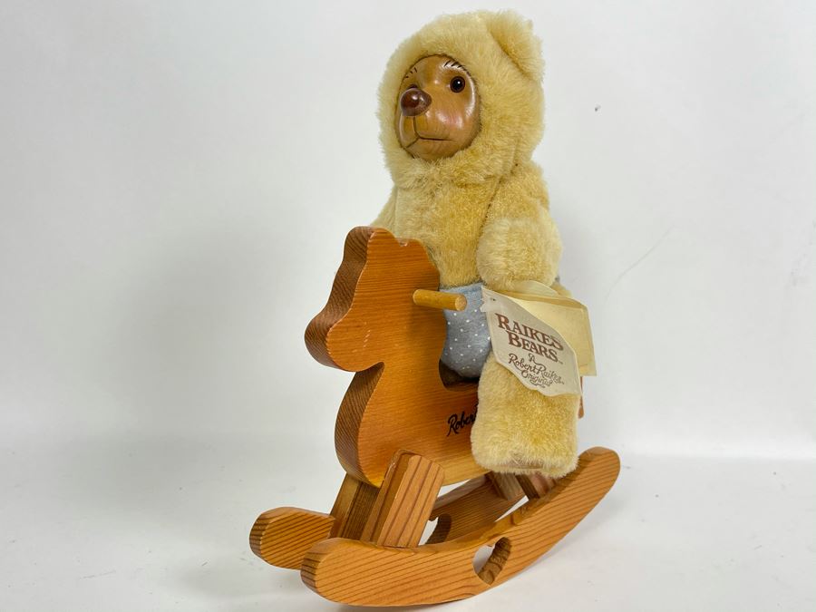 Robert Raikes Individually Carved Wooden Bear Riding Wooden Rocking Horse Nursery Miniatures 7L