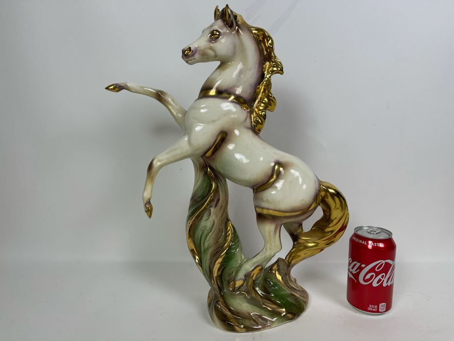 JUST ADDED - Vintage 1962 Mid-Century USA Pottery Painted Horse Sculpture 15W X 5D X 17.5H [Photo 2]
