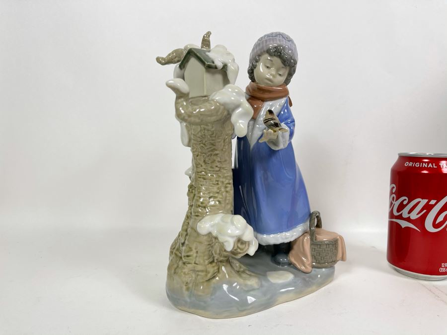 JUST ADDED - Lladro Figurine Winter Frost Girl With Bird And Tree #5.287 With Box 8W X 5.5D X 10H [Photo 8]