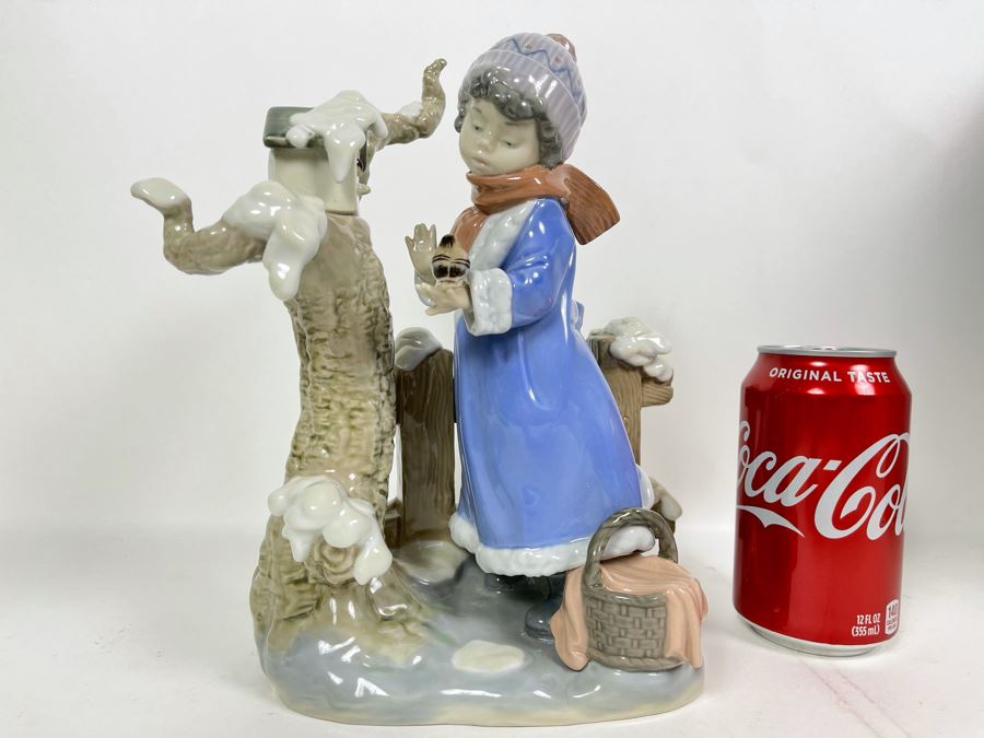 JUST ADDED - Lladro Figurine Winter Frost Girl With Bird And Tree #5.287 With Box 8W X 5.5D X 10H [Photo 1]