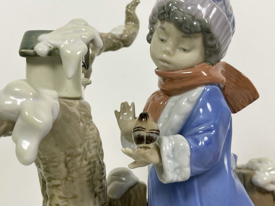 JUST ADDED - Lladro Figurine Winter Frost Girl With Bird And Tree #5.287 With Box 8W X 5.5D X 10H [Photo 3]