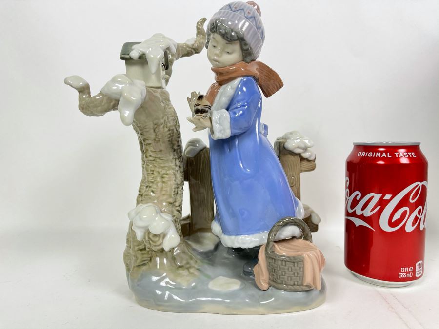JUST ADDED - Lladro Figurine Winter Frost Girl With Bird And Tree #5.287 With Box 8W X 5.5D X 10H [Photo 2]