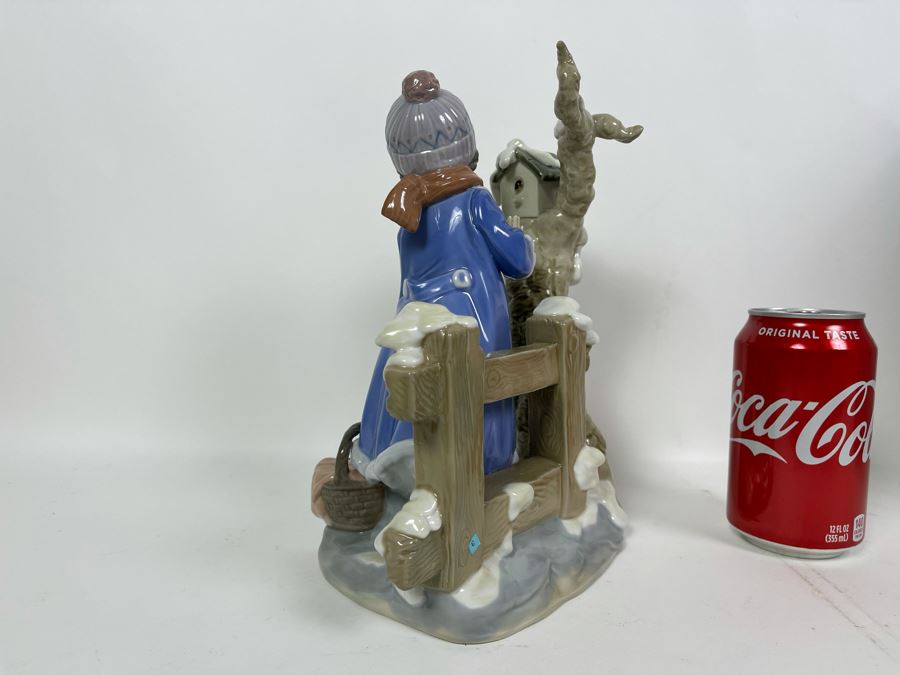 JUST ADDED - Lladro Figurine Winter Frost Girl With Bird And Tree #5.287 With Box 8W X 5.5D X 10H [Photo 6]
