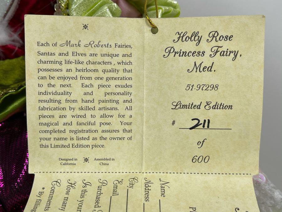 JUST ADDED - Mark Roberts Faires Limited Edition Holly Rose Princess Fairy Medium With Box 211 Of 600 20H [Photo 8]