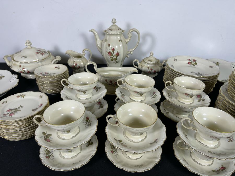 JUST ADDED - Large German Rosenthal China Set Pompadour Classic Rose Gold Rim Pattern Apx Service For 10+ - See Photos [Photo 3]