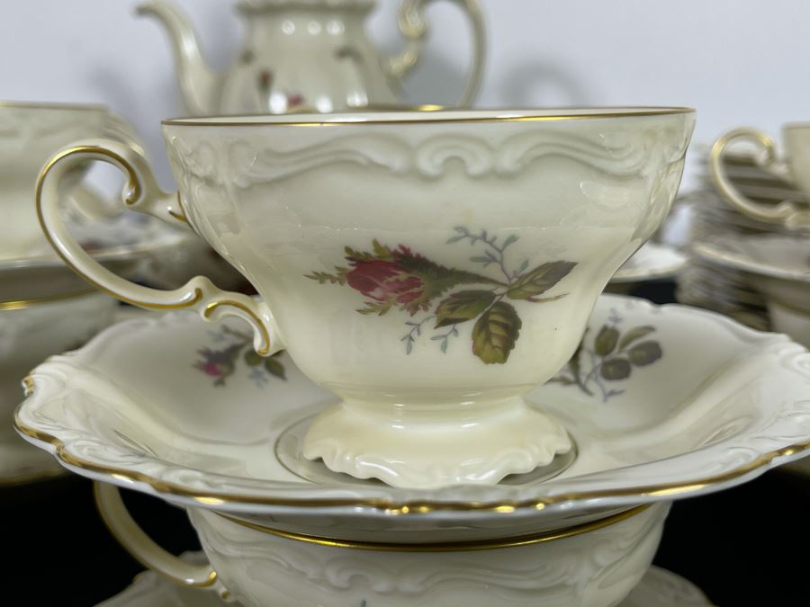 JUST ADDED - Large German Rosenthal China Set Pompadour Classic Rose Gold Rim Pattern Apx Service For 10+ - See Photos [Photo 7]