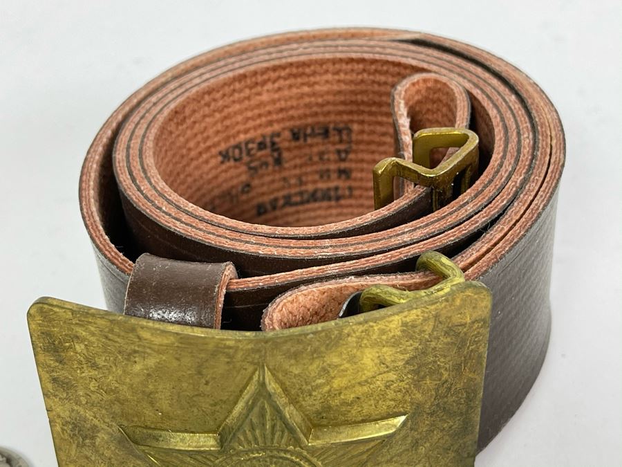 Vintage Soviet Union Belt Buckle With Leather Belt Adustable 38L [Photo 4]