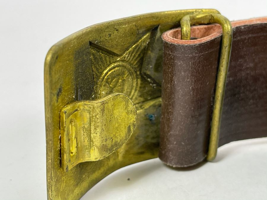 Vintage Soviet Union Belt Buckle With Leather Belt Adustable 38L [Photo 8]