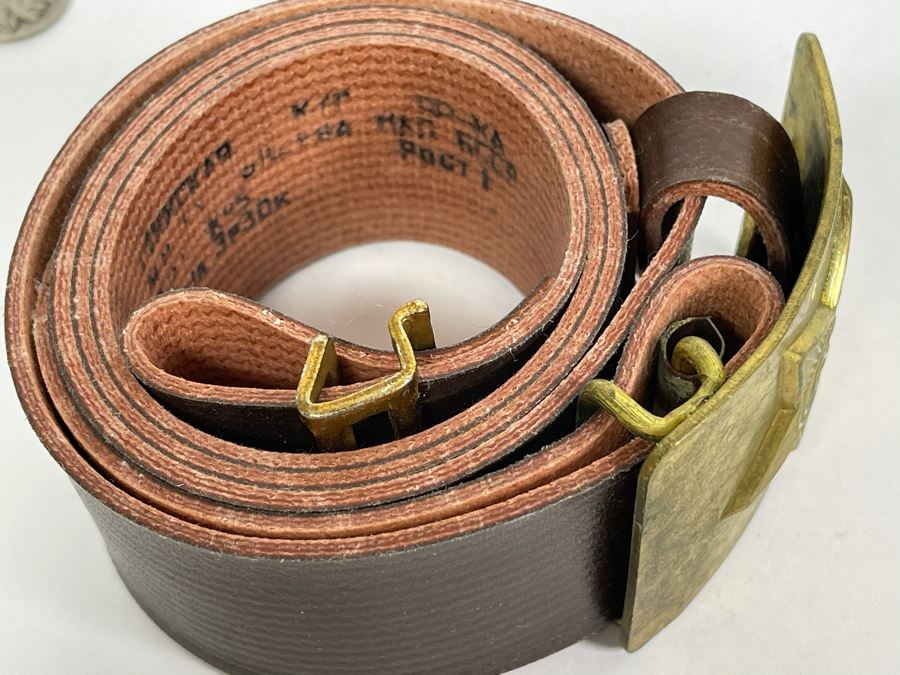 Vintage Soviet Union Belt Buckle With Leather Belt Adustable 38L [Photo 7]
