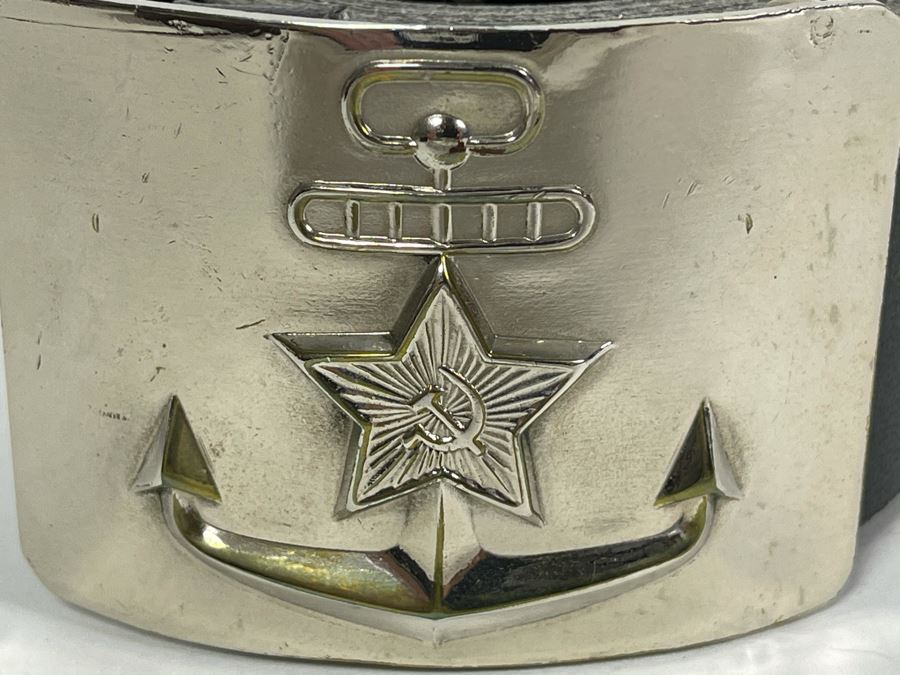 Vintage Soviet Union Belt Buckle With Leather Belt Adustable 40L [Photo 4]