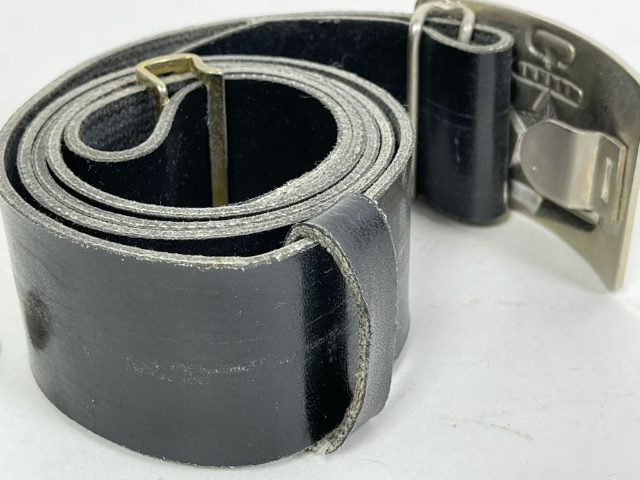 Vintage Soviet Union Belt Buckle With Leather Belt Adustable 40L [Photo 6]