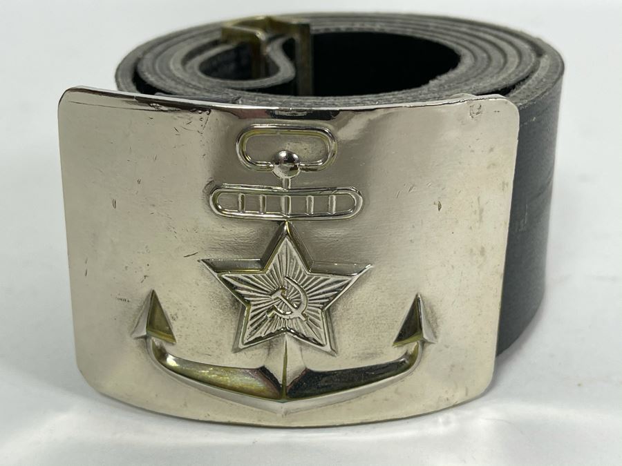 Vintage Soviet Union Belt Buckle With Leather Belt Adustable 40L [Photo 2]