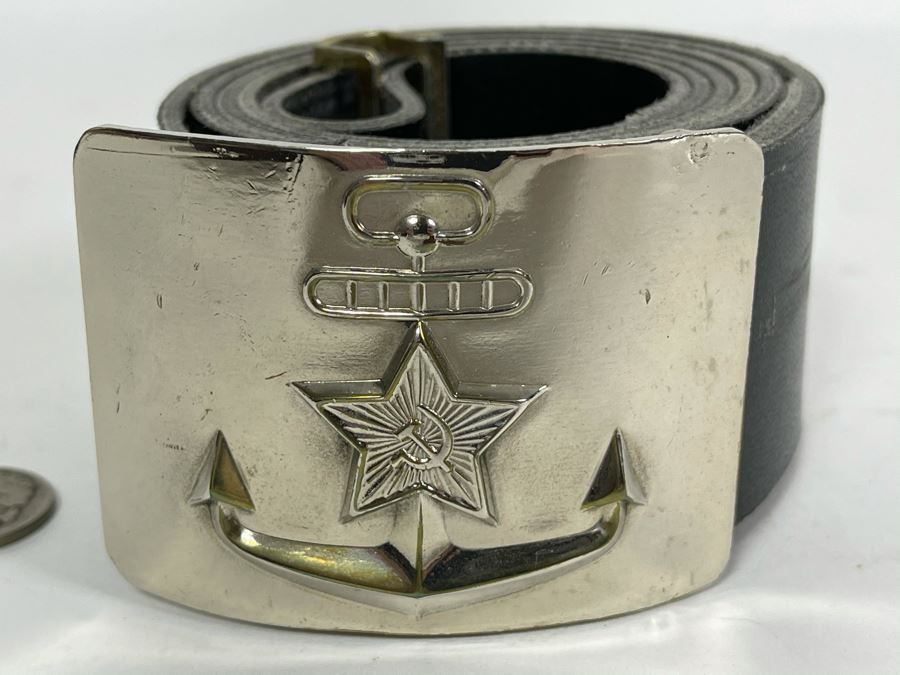 Vintage Soviet Union Belt Buckle With Leather Belt Adustable 40L