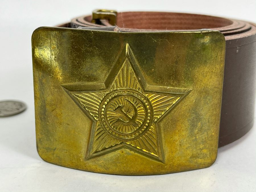 Vintage Soviet Union Belt Buckle With Leather Belt Adustable 40L [Photo 1]