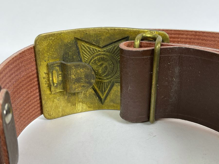 Vintage Soviet Union Belt Buckle With Leather Belt Adustable 40L [Photo 9]