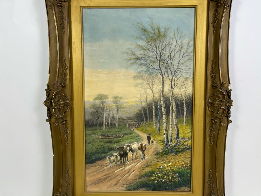 Original Signed R. F. Mcintyre Painting Titled 'The Path Across The Common Morning' In Vintage Frame 12 X 20 [Photo 3]