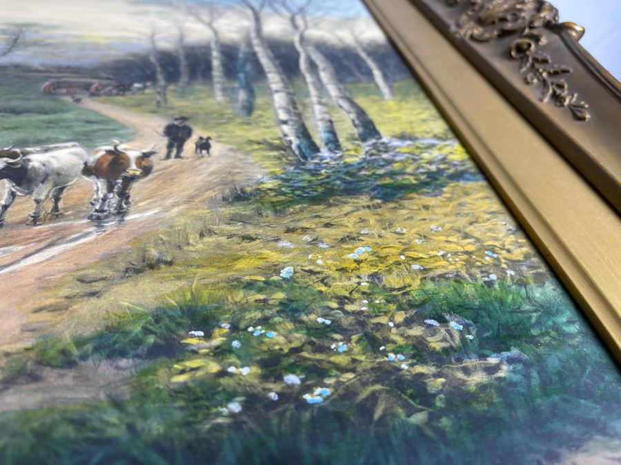 Original Signed R. F. Mcintyre Painting Titled 'The Path Across The Common Morning' In Vintage Frame 12 X 20 [Photo 22]