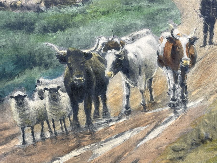 Original Signed R. F. Mcintyre Painting Titled 'The Path Across The Common Morning' In Vintage Frame 12 X 20 [Photo 6]