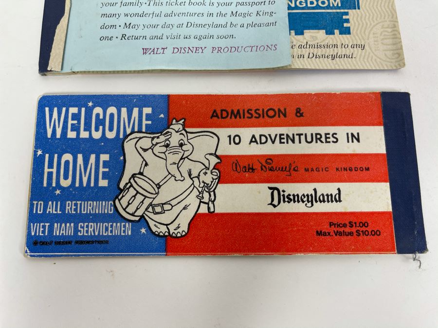 Pair Of Partially Used Disneyland Tickets With 'Welcome Home To All Returning Vietnam Servicemen' On Back Of Ticket Books [Photo 4]