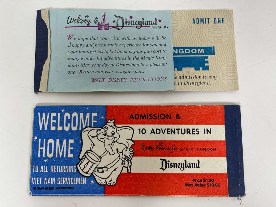 Pair Of Partially Used Disneyland Tickets With 'Welcome Home To All Returning Vietnam Servicemen' On Back Of Ticket Books [Photo 3]