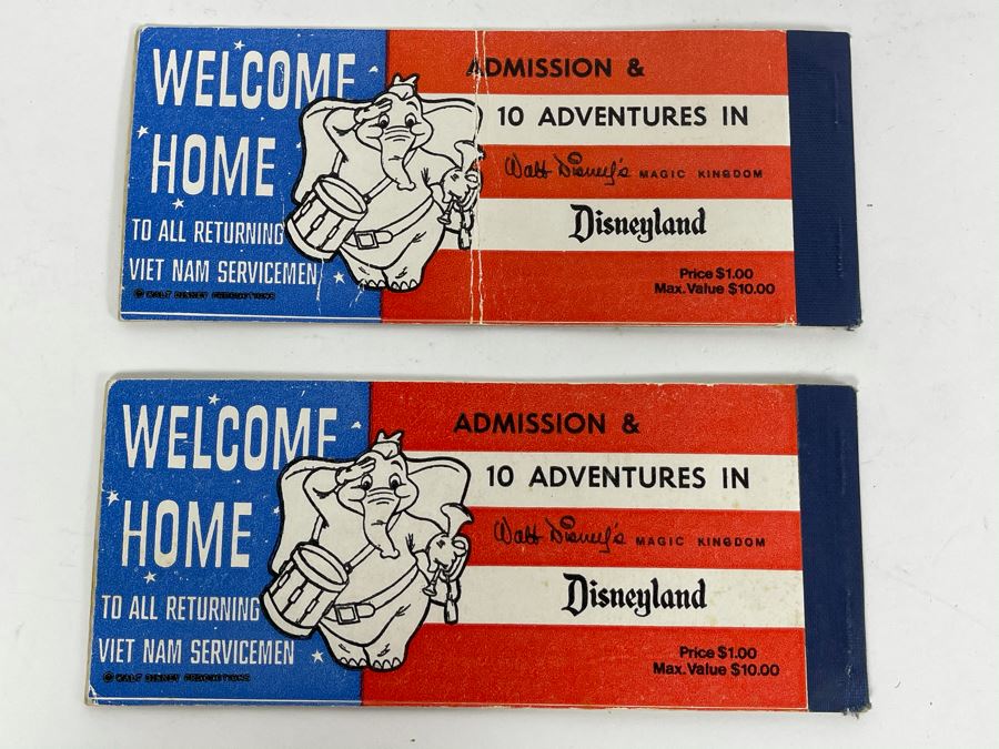 Pair Of Partially Used Disneyland Tickets With 'Welcome Home To All Returning Vietnam Servicemen' On Back Of Ticket Books [Photo 6]