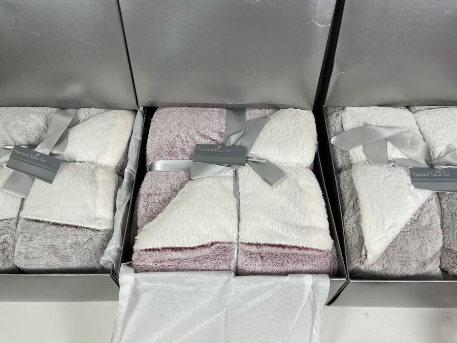(3) New Nordstrom Frosted Faux Fur Blankets In Gift Boxes 50 X 70 [Photo 5]