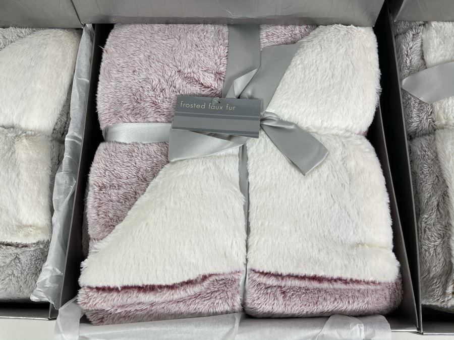 (3) New Nordstrom Frosted Faux Fur Blankets In Gift Boxes 50 X 70 [Photo 2]