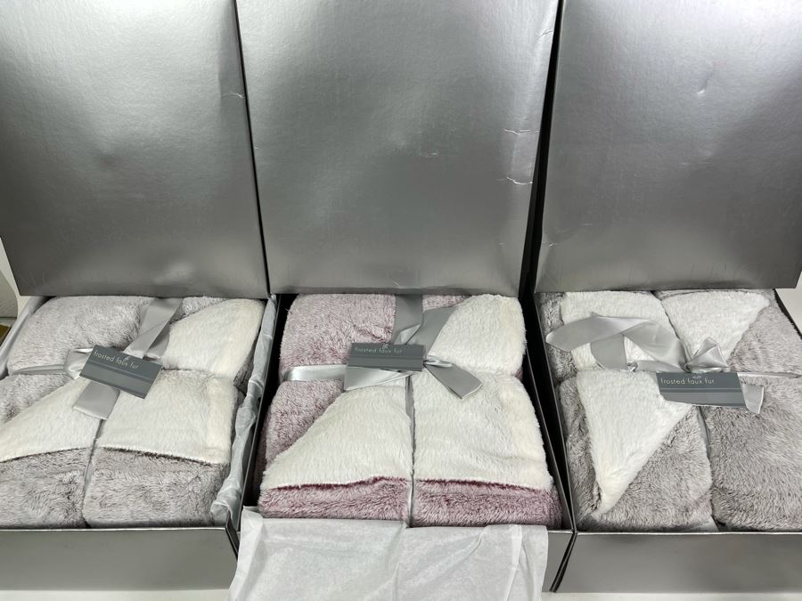 (3) New Nordstrom Frosted Faux Fur Blankets In Gift Boxes 50 X 70 [Photo 1]
