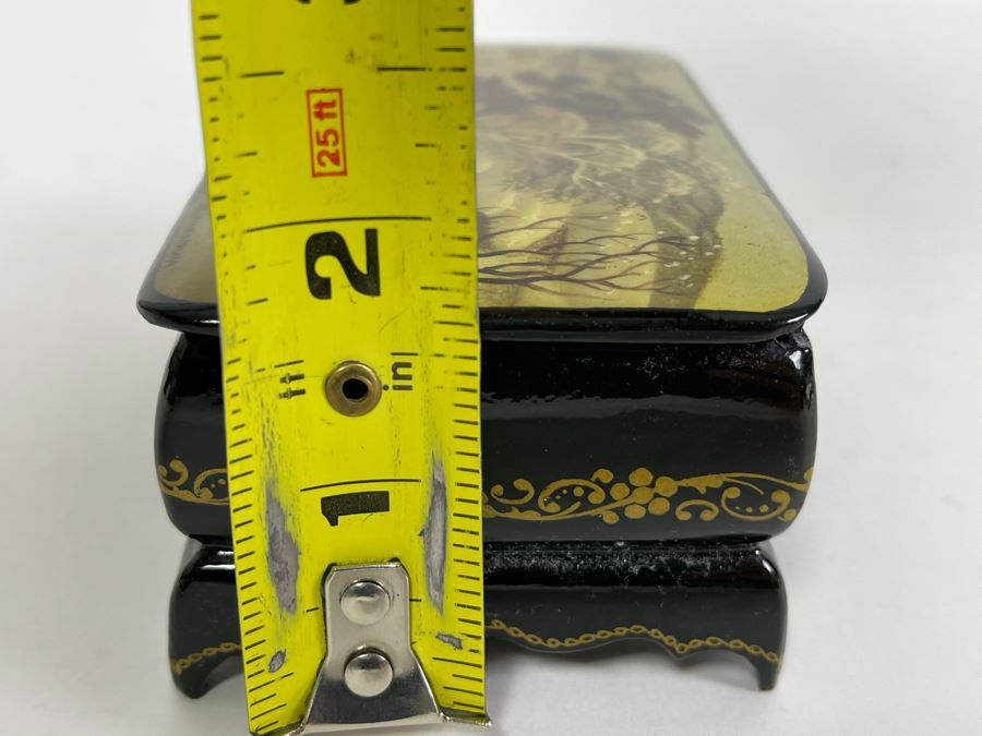 Handpainted Signed Russian Palekh Lacquer Box 4.25W X 2.5D X 1.75H [Photo 12]