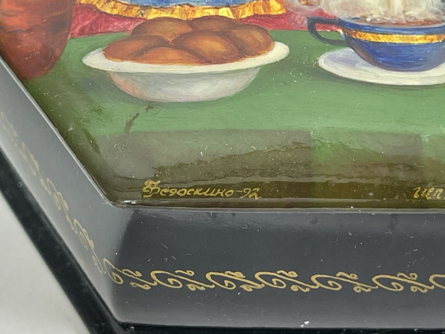 Handpainted Signed Russian Palekh Lacquer Box 4W X 1.5H [Photo 4]