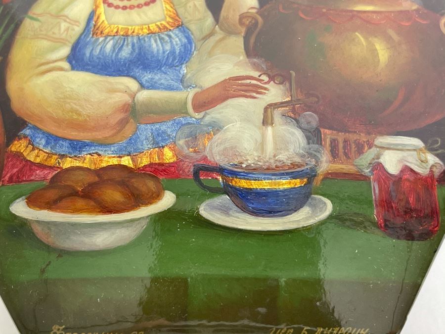 Handpainted Signed Russian Palekh Lacquer Box 4W X 1.5H [Photo 14]