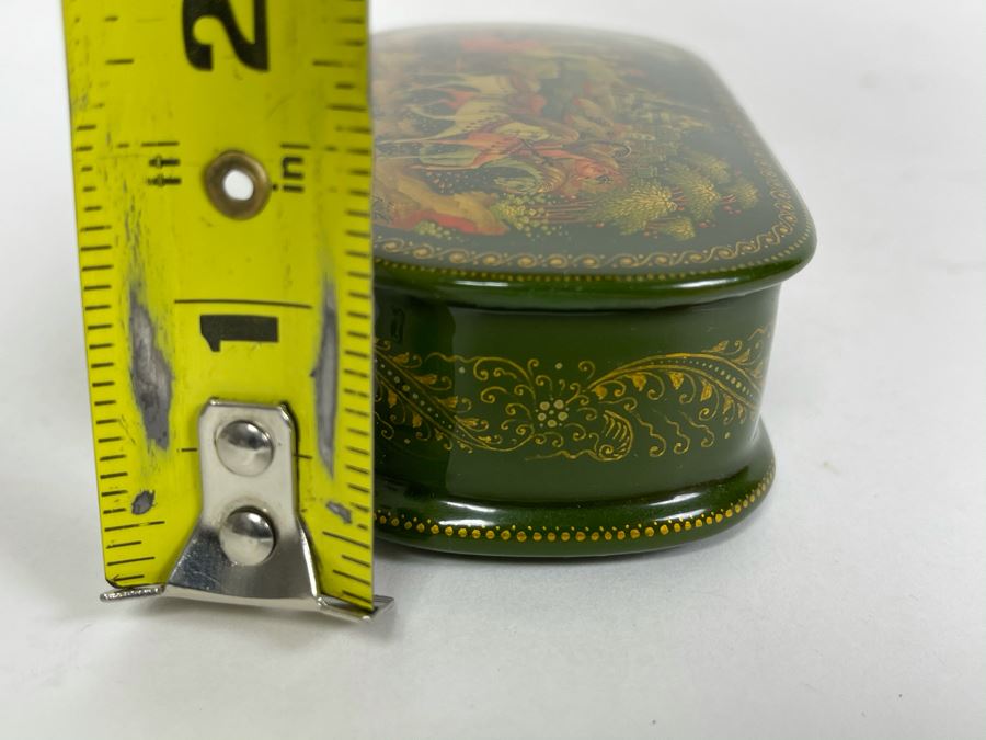Handpainted Signed Russian Palekh Lacquer Box 3.5W X 2D X 1.25H [Photo 20]