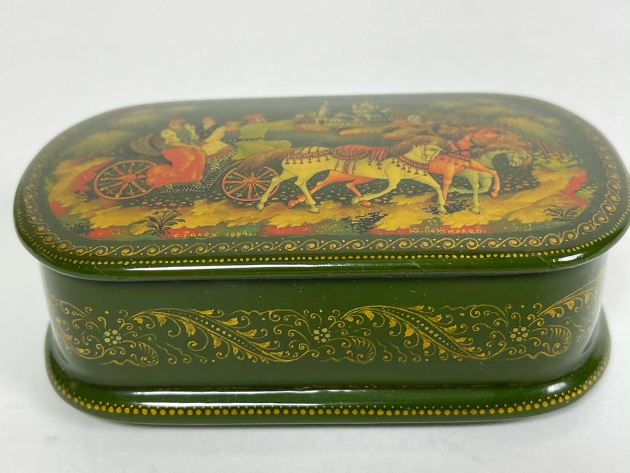 Handpainted Signed Russian Palekh Lacquer Box 3.5W X 2D X 1.25H [Photo 10]