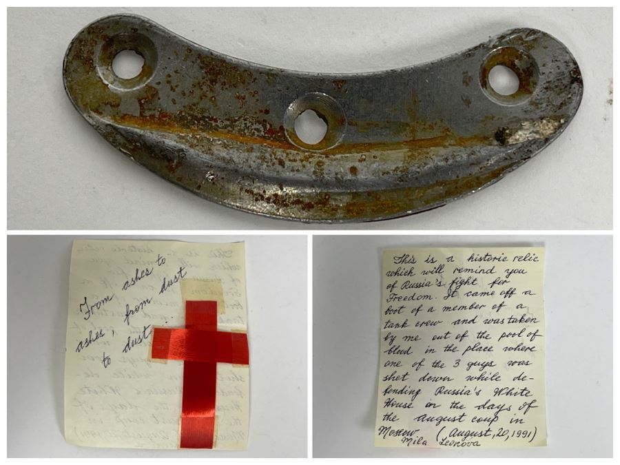 JUST ADDED - Historic Soviet Union Relic From Tank Crew Member Of Fallen Soldier's Boot Who Was Defending Russia's White House During August Coup In Moscow, Russia August 20, 1991 (See Handwritten Note)