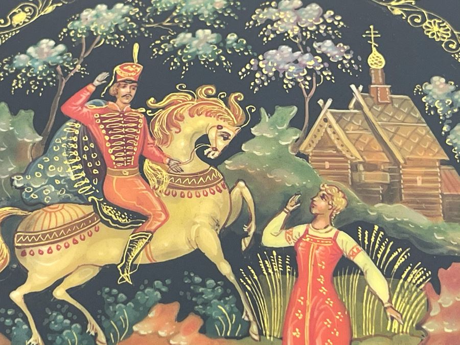 Handpainted Signed Russian Palekh Lacquer Box 4W X 4D X 1.25H [Photo 8]