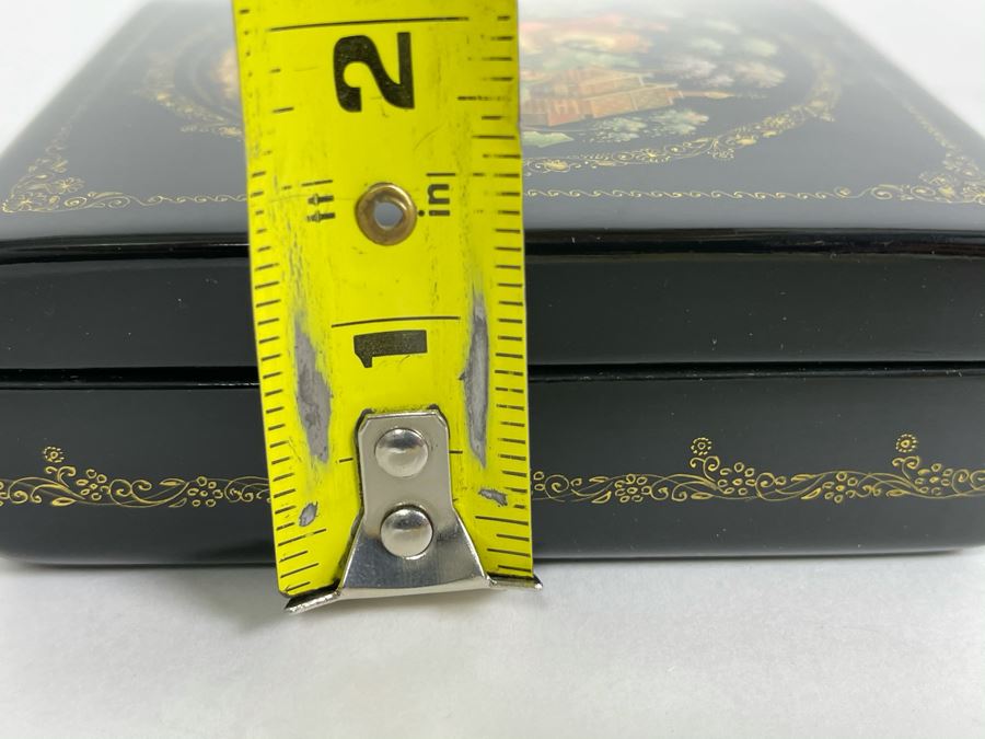 Handpainted Signed Russian Palekh Lacquer Box 4W X 4D X 1.25H [Photo 13]