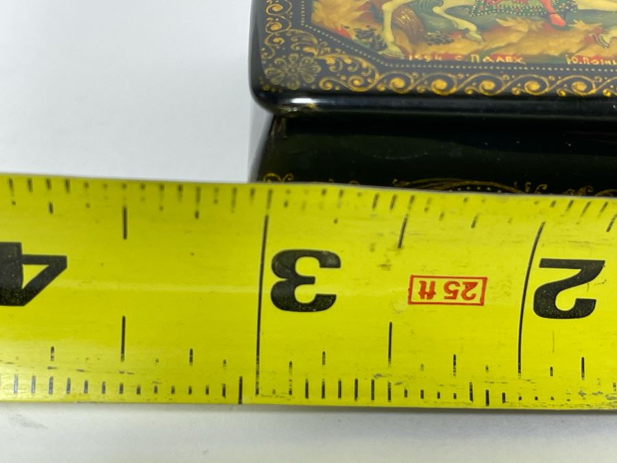 Handpainted Signed Russian Palekh Lacquer Box With Mermaids 3W X 2.25D X 1.25H [Photo 11]