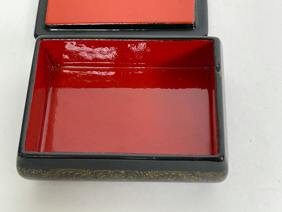 Handpainted Signed Russian Palekh Lacquer Box With Mermaids 3W X 2.25D X 1.25H [Photo 9]