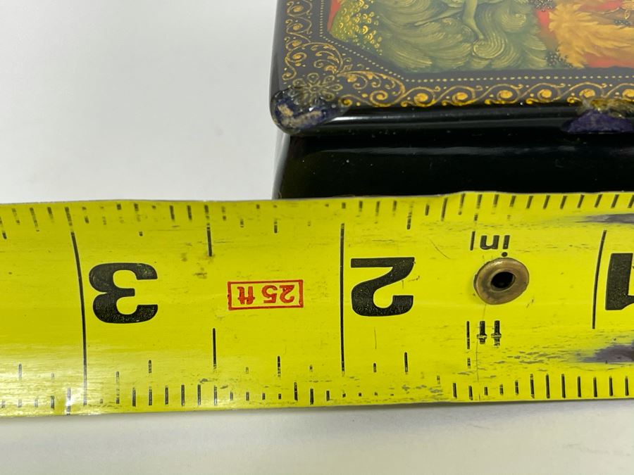 Handpainted Signed Russian Palekh Lacquer Box With Mermaids 3W X 2.25D X 1.25H [Photo 12]