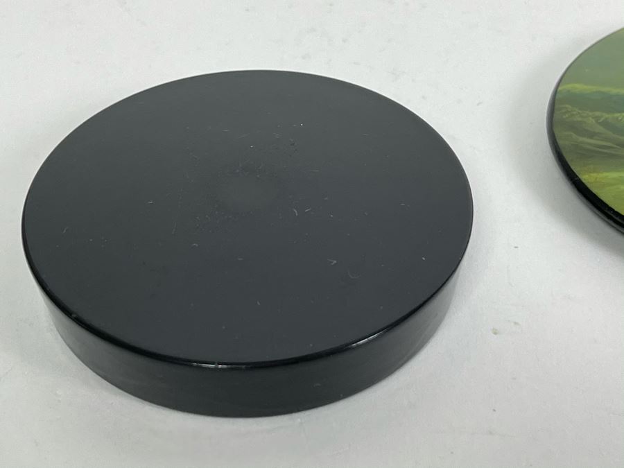 Handpainted Signed Russian Palekh Lacquer Box With Ship Navigating Crashing Storm Waves 2.25W X 0.5H [Photo 8]