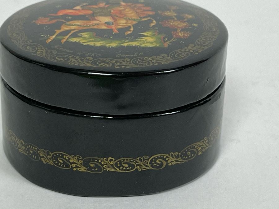 Handpainted Signed Russian Palekh Lacquer Box 2W X 1H [Photo 7]