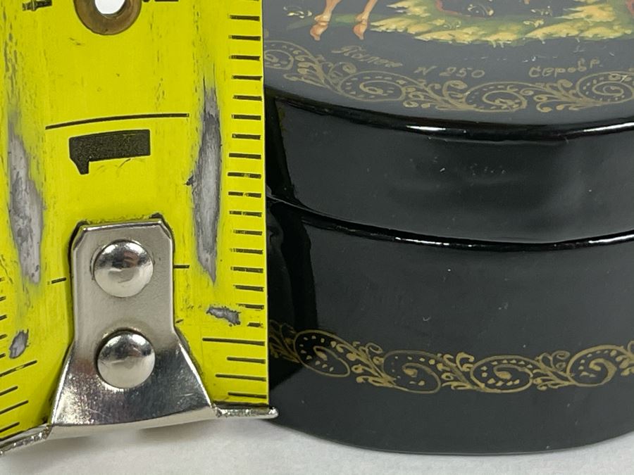Handpainted Signed Russian Palekh Lacquer Box 2W X 1H [Photo 11]