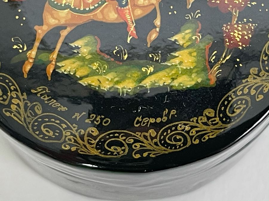 Handpainted Signed Russian Palekh Lacquer Box 2W X 1H [Photo 5]